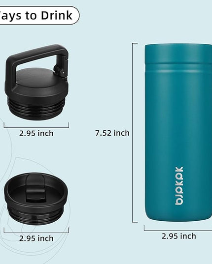 BJPKPK Insulated Water Bottle with 2 Lids,20 oz Double Wall Stainless Steel Vacuum Tumbler Travel Coffee Mug,Wide Mouth Thermal Cup,Lake Blue