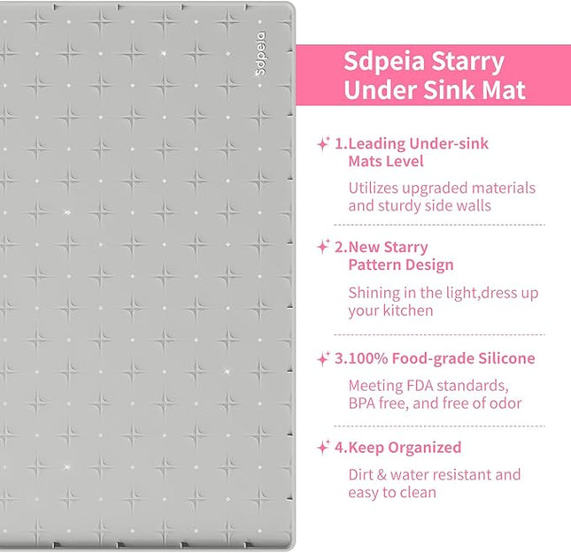 Sdpeia Under Sink Mat 22"×19" Waterproof Silicone Cabinet Liner & Sink Protector for Kitchen & Bathroom, Multi-Purpose Organizers Tray for Pets, Laundry, Cat Litter Mat
