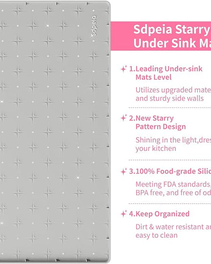 Sdpeia Under Sink Mat 28"×22" Waterproof Silicone Cabinet Liner & Sink Protector for Kitchen & Bathroom, Multi-Purpose Organizers Tray for Pets, Laundry, Cat Litter Mat