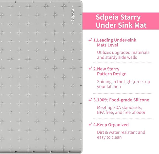 Sdpeia Under Sink Mat 28"×22" Waterproof Silicone Cabinet Liner & Sink Protector for Kitchen & Bathroom, Multi-Purpose Organizers Tray for Pets, Laundry, Cat Litter Mat