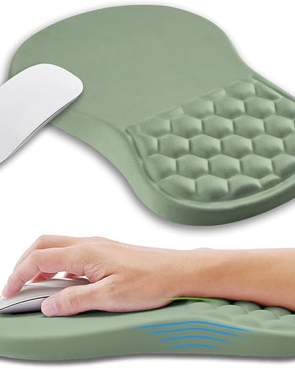 Ergonomic Mouse Pad Wrist Support with Memory Foam Massage Bulge, Carpal Tunnel Pain Relief Mousepad Wrist Rest for Mouse(12x8 inch, Light Green)