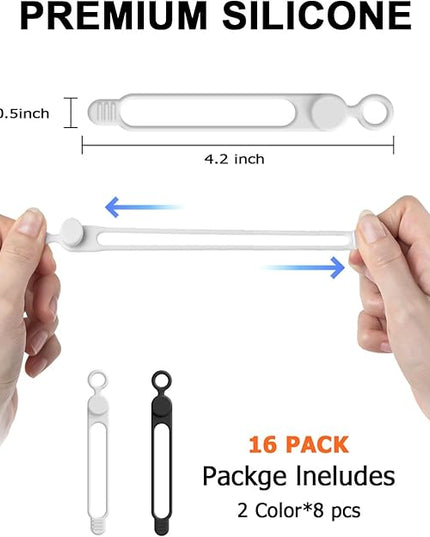 Nearockle 16Pcs 4.2" Silicone Cable Ties Cord Organizer for Cable Management, Reusable Cable Organizer Electronic Accessories in Home,Office,Kitchen,School,Travel(Black*8 & White*8)
