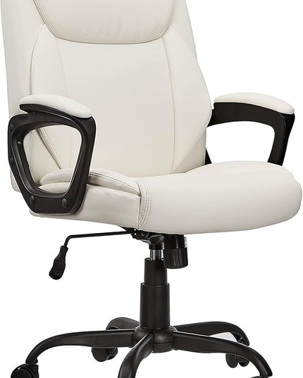 Amazon Basics Classic Puresoft PU Padded Mid-Back Height Adjustable Office Computer Desk Chair with Armrest, 26"D x 23.75"W x 42"H, Cream