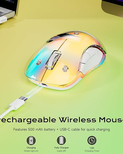 memzuoix 2.4G LED Wireless Mouse, Rechargeable Ergonomic Mouse with Detachable Cover, 1400 DPI Portable Optical Computer Mouse with USB Receiver for Laptop, PC, Desktop and MacBook, 5 Buttons-Yellow