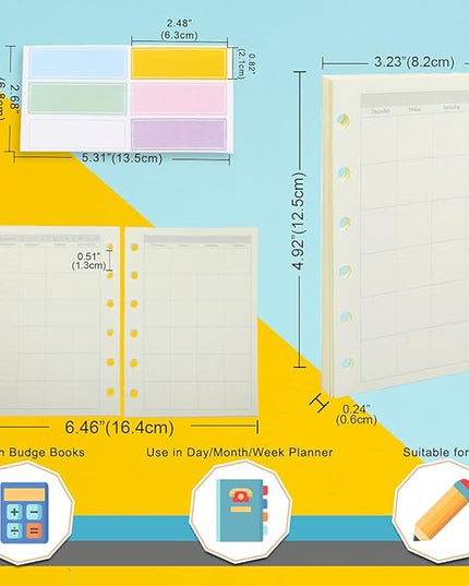 A7 Planner Refill,4 Packs per Set, Monthly Plan Paper, A7 Pocket Binder Refills Inserts 6 Ring with Label Stickers Gift,Mini Binder Refills,6 hole/100gsm Thick Paper/4.84 x 3.23'', Harphia