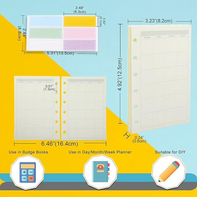 A7 Planner Refill,4 Packs per Set, Monthly Plan Paper, A7 Pocket Binder Refills Inserts 6 Ring with Label Stickers Gift,Mini Binder Refills,6 hole/100gsm Thick Paper/4.84 x 3.23'', Harphia