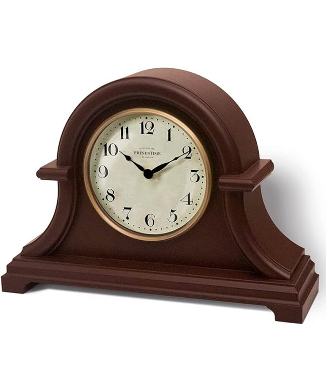 Presentime & Co. Mantel Clock Vintage Farmhouse Series, Napoleon Desk & Shelf Clock, 13 x 10 inch, Domed Lens, Quartz Movement, ABS Plastic Case, Walnut Brown Finish (Home/Tabletop Decoration)