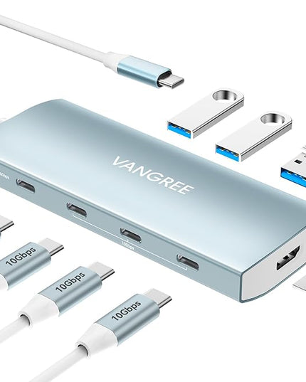 USB C Hub 8 in 1 Multiport Adapter, 3 USB 3.2 Gen 2 Ports with 10Gbps, 3 USB-A 3.0 5Gbps, 4K@60Hz HDMI, 100W PD, USBC Splitter for MacBook Pro, iPad Pro, Mac mini and More(Not Support USB-C Monitor)