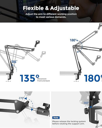 Neewer Microphone Arm Stand, Suspension Boom Scissor Mic Arm Stand with 3/8” to 5/8” Screw and Cable Ties Compatible with Blue Yeti, Snowball, Yeti X, Quadcast and Other Mics, Max Load 1.5kg