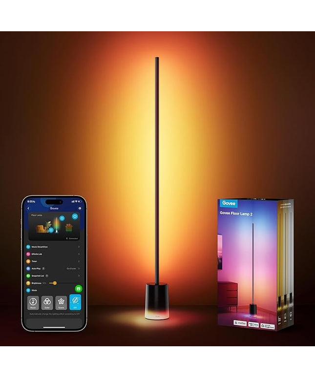Govee Floor Lamp 2 with Matter, RGBIC, Warm Cool White LED, Alexa Compatible, 1725lm, Music Sync, Scene Modes, Smart Floor Lamp for Living Room, Bedroom, Black(1 Pack)