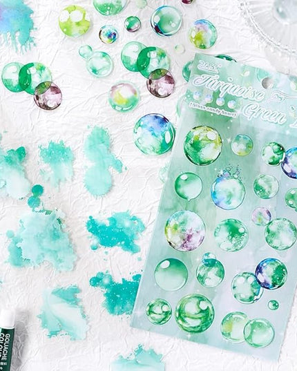24 Sheets Precut Transparent PET Stickers for Journaling, 6 Assorted Colors, Watercolor Splash and Bubble Sticker for Scrapbooking, Junk Journal Supplies, Card Making, Collage, Arts Crafts