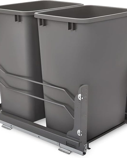 Rev-A-Shelf Double Pullout Trash Cans for Under Kitchen Cabinets 35 Quart 8.75 Gallon with Soft-Close Slides, Orion Gray, 53WC-1835SCDM-213