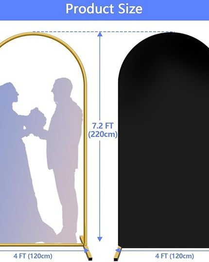 Metal Arch Backdrop Stand and Cover Set 7.2 ft, Wedding Arch Stand with Black Cover for Party, Birthday, Wedding, Bridal Shower, Baby Shower (Black, 7.2 ft)