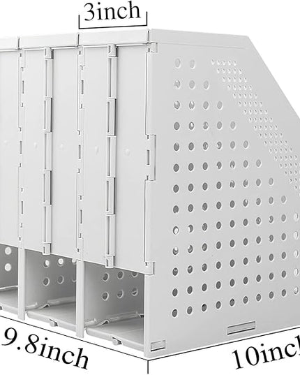SAYEEC 1Pcs Collapsible Plastic Magazine File Holder Vertical Binder Storage Organizer for Desk Sturdy Upright Desktop Magazine Organizer Folder Rack for Office School Home (3 Compartments, Gray)