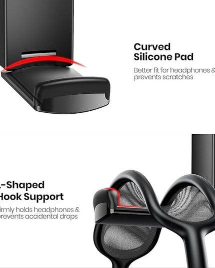 Sticky Headphone Stand Controller Holder - EURPMASK 2 Pack Upgraded Adhesive Headset Hook, Headphone Holder for Desk with Soft Rubber Pads, Gaming Accessory Controller Headset Stand, Midnight Black