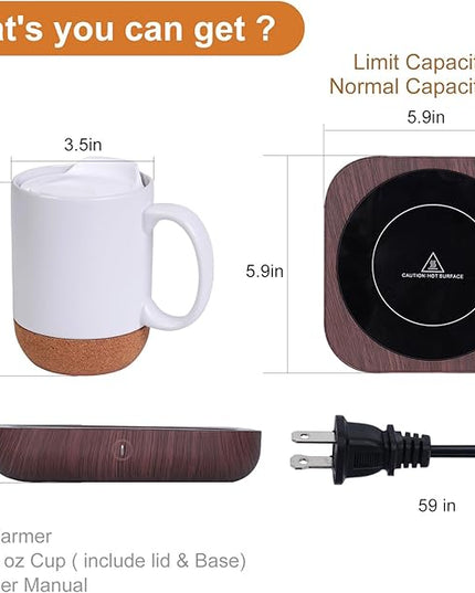 Coffee Mug Warmer & Mug Set for Desk, Electric Coffee Cup Warmer with Ceramic Mug, Smart Heated Coffee Mug with Auto Shut Off for Office/Home, Christmas/Birthday/Coffee Gifts for Men & Women, Wood
