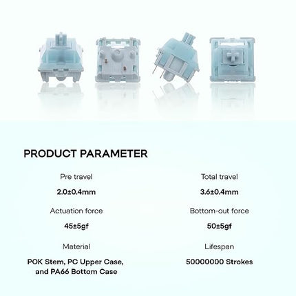 EPOMAKER Creamy Jade 45gf Gaming Keyboard Switches, 100 PCS Linear Switch, 5-Pin Pre-Lubed Switch, with PC/PA66 Case, POK Stem, Compatible with MX Keycaps for Mechanical Keyboard