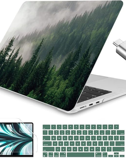 CISSOOK Compatible with MacBook Air 13.6 inch Case A3240 A3113 A2681 2025 2024 2022 Release, Forest Hard Shell Case with Keyboard Cover Type C to USB Transfer for MacBook Air 13.6 M2 M3 M4, Forest
