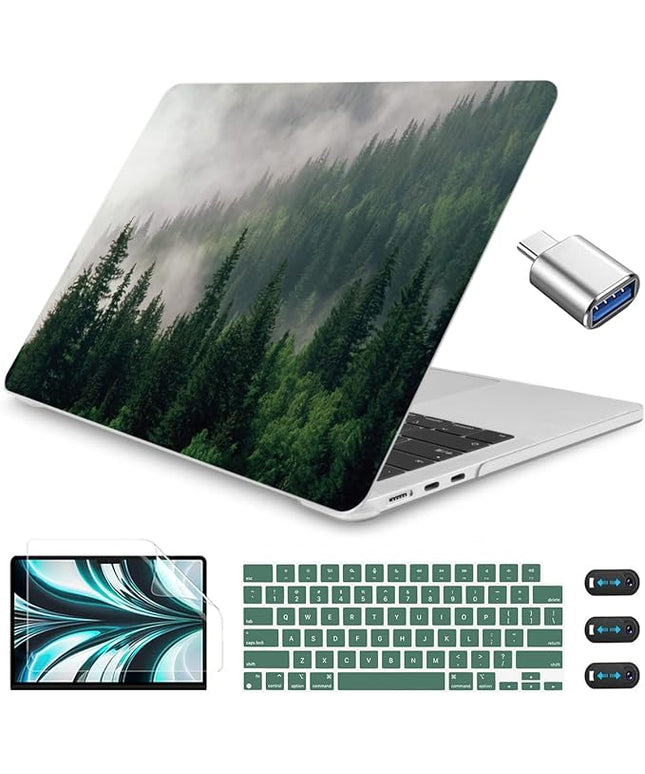 CISSOOK Compatible with MacBook Air 13.6 inch Case A3240 A3113 A2681 2025 2024 2022 Release, Forest Hard Shell Case with Keyboard Cover Type C to USB Transfer for MacBook Air 13.6 M2 M3 M4, Forest