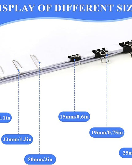 SANNIX 500Pcs Paper Clips and Binder Clips Assorted Sizes, Silver Paper Clips Black Binder Clips with Large Medium Small Size in Container for Office Home School Supplies Document Organizing