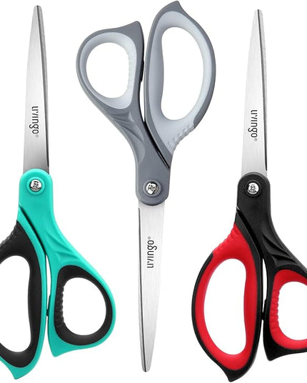 LIVINGO 8.5" Scissors All Purpose, 3 Pack Ultra Sharp Blade Shears, Professional Ergonomic Comfort Grip Scissors for Office School Home Supplies Fabric Sewing DIY Cutting General Use