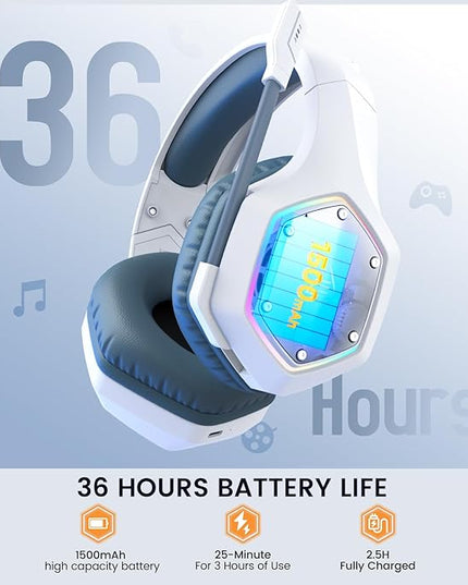 EKSA E1000WT Wireless Gaming Headset,2.4GHz USB Gaming Headphones with Microphone for PC, PS5, PS4, Nintendo Switch, 7.1 Surround Sound Headset, RGB Light, Ergonomic Design for Birthday Gift
