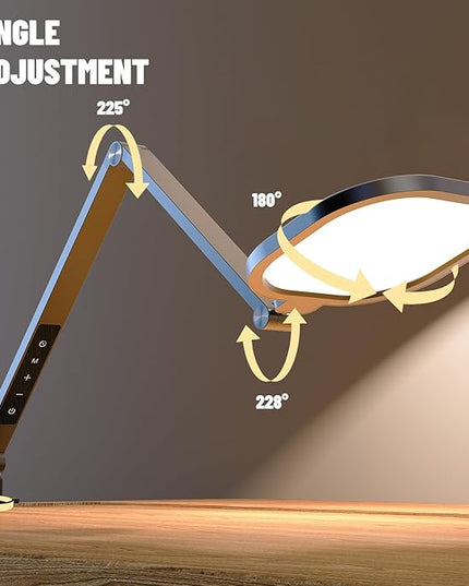 Led Desk Lamps for Home Office, Eye-Care Architect Light with Clamp, Dimmable Zoom Lighting with 3 Color Modes & 10 Brightness, Smart Computer Ring Light for Video Calls, Conference, Reading
