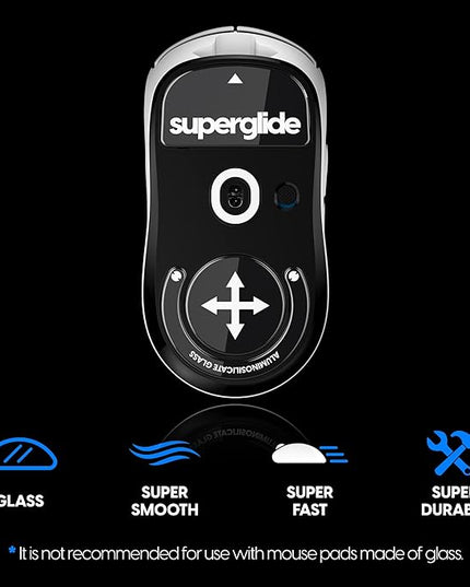 Superglide Glass Mouse Skates for Logitech G Pro X Superlight (Type-S, Black) - Super Smooth Glide, Polished Edge, Durable Sole, Compatible with G Pro Superlight 2, Gaming Mouse Upgrade