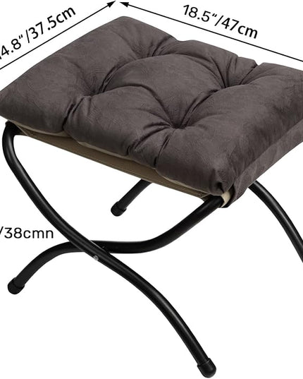 HollyHOME 15"(H) Folding Footrest Stool, Upholstered Small Foldable Ottoman, Accent Padded Sofa Foot Stool for Lazy Chair, Metal Frame Portable Foot Rest Ottoman for Living Room, Bedroom, Coffee