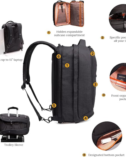 Knack Series 1 Laptop Backpack Travel Set Fits up to 15 Inch - Includes Expandable Packing Insert, and Knack's Insulated Bottle, TSA Approved, Expandable Travel Backpacks (Black, Medium)