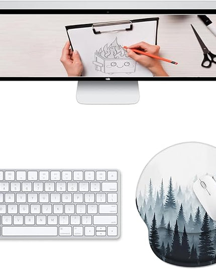 Ergonomic Mouse Pad Wrist Support, Misty Forest Gel Mouse Pads with Wrist Rest, Computer Mousepad for Desk with Non-Slip Base, Comfortable Mouse Pad for Work Accessories Office Supplies Decor