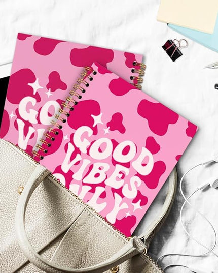 dvhdajed Pink Good Vibes Only Spiral Notebook, Preppy Inspirational Journaling Notebooks, Motivational Spiral Journal for Girls Women, Pink Postive Office School Supplies Gifts, 5.5x8.3 In