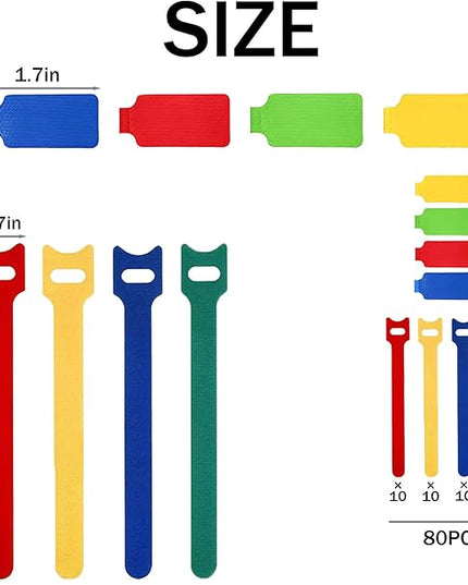 80 Pack Reusable Cable Labels & Cord Organizer Kit - 40 Color-Coded Write-On Wire Tags with Dual-Tip Marker + 40 Ties for Home Office Electronics Management, Cable Tags, Cord Labels, Wire Label