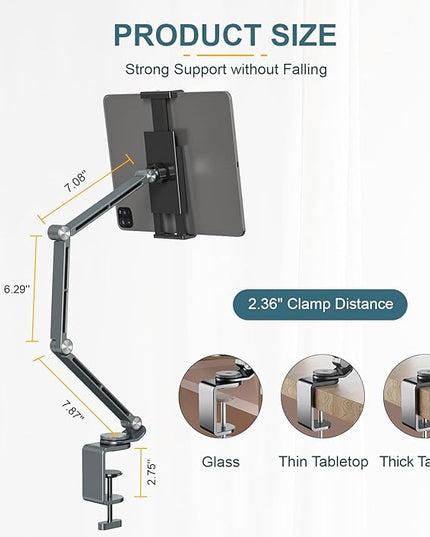 Houele Tablet Stand Holder, Adjustable Foldable Tablet Arm iPad Desk Mount with 360°Rotate Base, Phone Holder iPad Stand for Desk and Bed, Compatible with Tablets, Phones or Other 4-15.6" Device