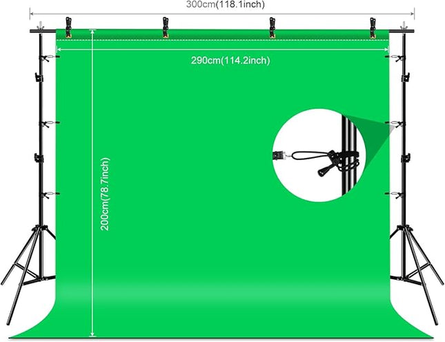 PULUZ Photo Background Support System with 9.5x6.5ft/300x200cm Backdrop Stand Kit, Portable greenscreen Background and Blue Red Backdrop for Photography, Video Shooting, Live Streaming, Party
