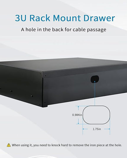 3U Rack Drawer, Rack Mount Drawer Designed for 19-inch Network Equipment, Servers, AV Racks, or Cabinet Enclosures. Sliding and Lockable Server Rack Drawer Features Cable Management Holes
