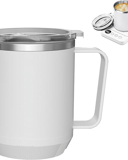Felibeaco 16oz Heated Coffee Mug with Flat Bottom for Rapid Heating, Stainless Steel Heated Coffee Cup Suitable for Different Coffee Mug Warmer/Heaters, Heated Mug/Cup for Home and Office Desk,White