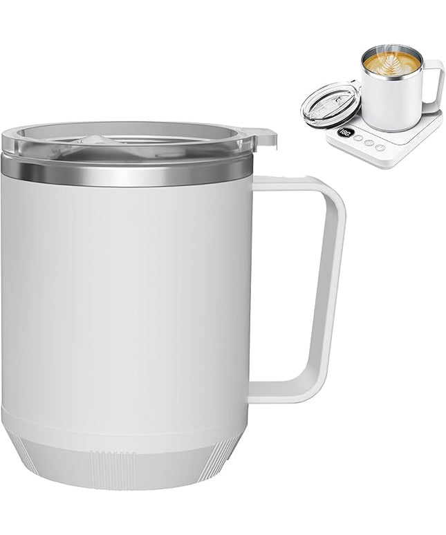 Felibeaco 16oz Heated Coffee Mug with Flat Bottom for Rapid Heating, Stainless Steel Heated Coffee Cup Suitable for Different Coffee Mug Warmer/Heaters, Heated Mug/Cup for Home and Office Desk,White