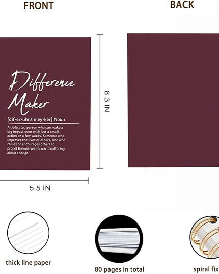 OXW Burgundy Notebooks for Work, Difference Maker Gift Meeting Notebook Journal for Writing, Employee Appreciation Gifts, Thank You Gifts for Women Men Leader Mentor Boss Manager, 5.5"x8.3"