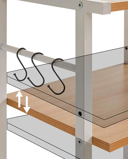 YMYNY Mobile Printer Stand, 3-Tier Printer Cart with Adjustable Storage Shelf and 6 S-Hooks, Tall Printer Table for Home Office, for Computer Tower Stand, Shredder, CPU Stand, Natural, UHPT002N