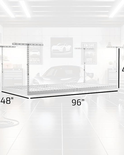 2-Pack 4 x 8 MonsterRax Overhead Garage Storage Rack, Ceiling Racks for Garage, Organization Shelving, Adjustable Hanging Shelf, White, 24"-45" Height Adjustment,