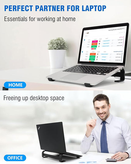 KYQEE Laptop Stand for Desk, Ergonomic Aluminum Laptop Riser, Ventilated Notebook Stand Compatible with MacBook Air Pro, Dell XPS, HP, More 11-17.3 Inches, Work from Home (Black)