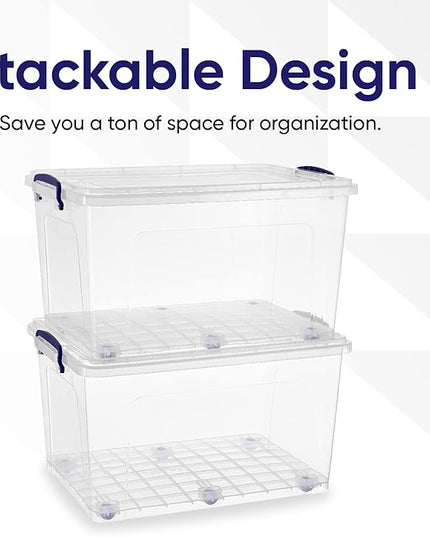 Superio Storage Bins with Lids- Clear Boxes for Organizing, Stackable Plastic Containers- BPA Free, Non-Toxic, Odor Free, Organizer for Home, Office, Dorm (6 Pack, 44 Qt (Wheeled))