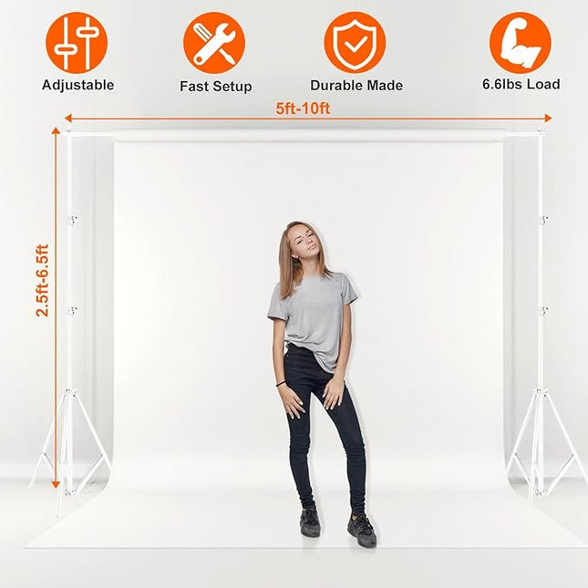 iMounTEK Backdrop Stand Photo Video Studio, 10Ft Wide Adjustable Backdrop Stand, Background Support System Kit with Clamps Carry Bag for Photography/Wedding/Party Decoration(White)
