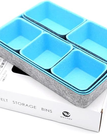 Welaxy Drawer organizers bins dividers storage trays shallow organizing box for office supplies makeup nightstand catchall key holder cozy room decor 8-piece (Baby blue)