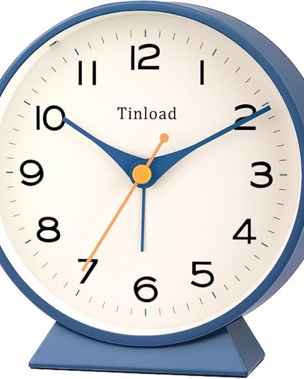 Tinload 4.5" Battery Operated Retro Analog Alarm Clock, Small Silent Bedside Desk Clock,Lighted on Demand, Battery Operated, Snooze, for Living Room, Bedroom, Bedside, Desk(Blue)