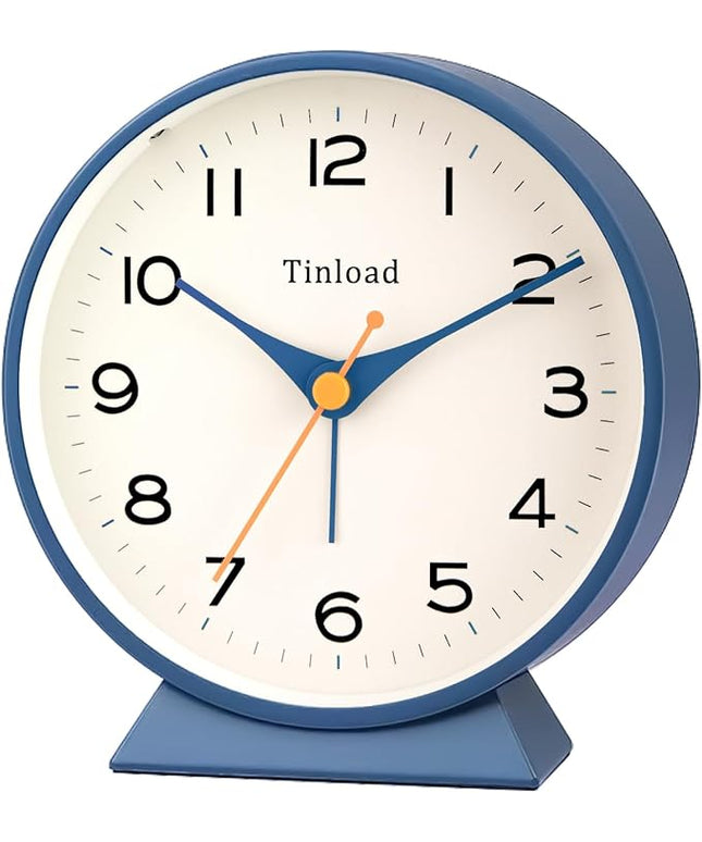 Tinload 4.5" Battery Operated Retro Analog Alarm Clock, Small Silent Bedside Desk Clock,Lighted on Demand, Battery Operated, Snooze, for Living Room, Bedroom, Bedside, Desk(Blue)