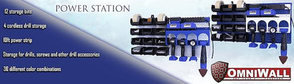 OmniWall PowerStation- 32"x16" Metal Pegboard Wall Storage With Bin Storage For Cordless Drills Silver/Black