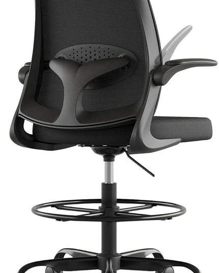 Tall Office Chair for Standing Desks,High Desk Drafting Chair with Adjustable Footrest Ring,Ergonomic Lumbar Support,Flip-Up Armrests for Home Office,Black