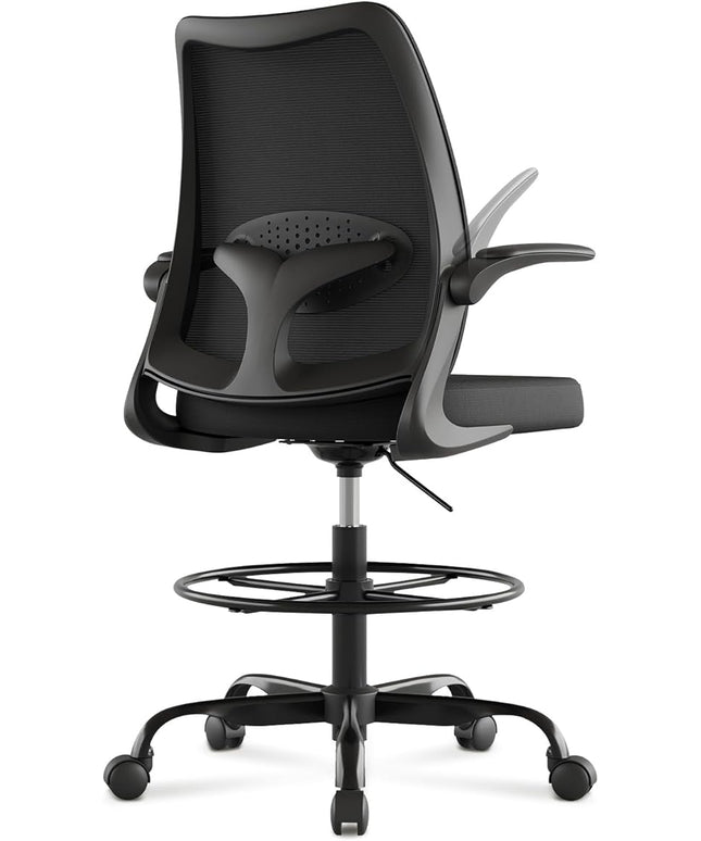 Tall Office Chair for Standing Desks,High Desk Drafting Chair with Adjustable Footrest Ring,Ergonomic Lumbar Support,Flip-Up Armrests for Home Office,Black